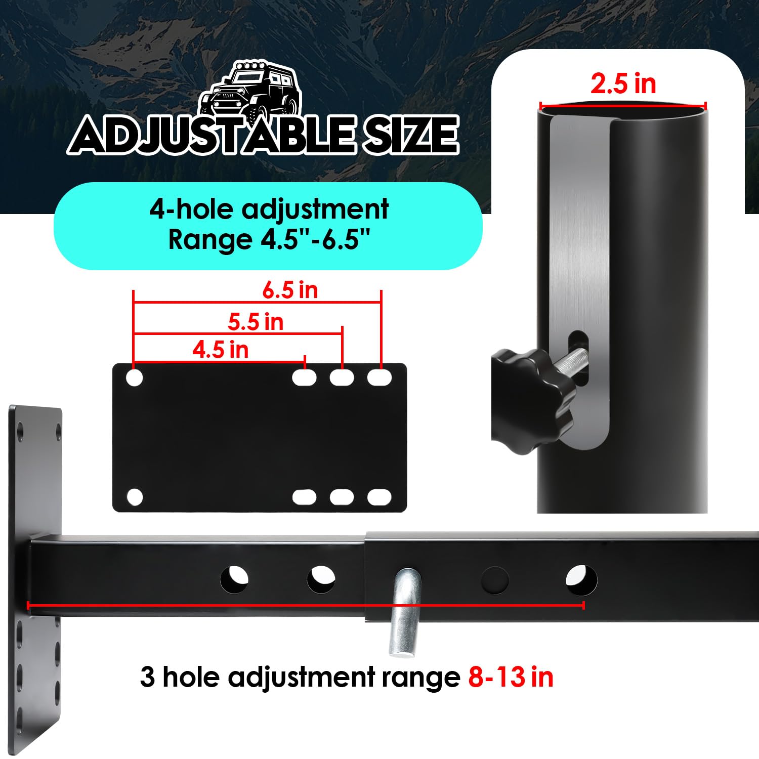 Vornalex RV flag pole mount adjustable arm fits bumper thickness variations.