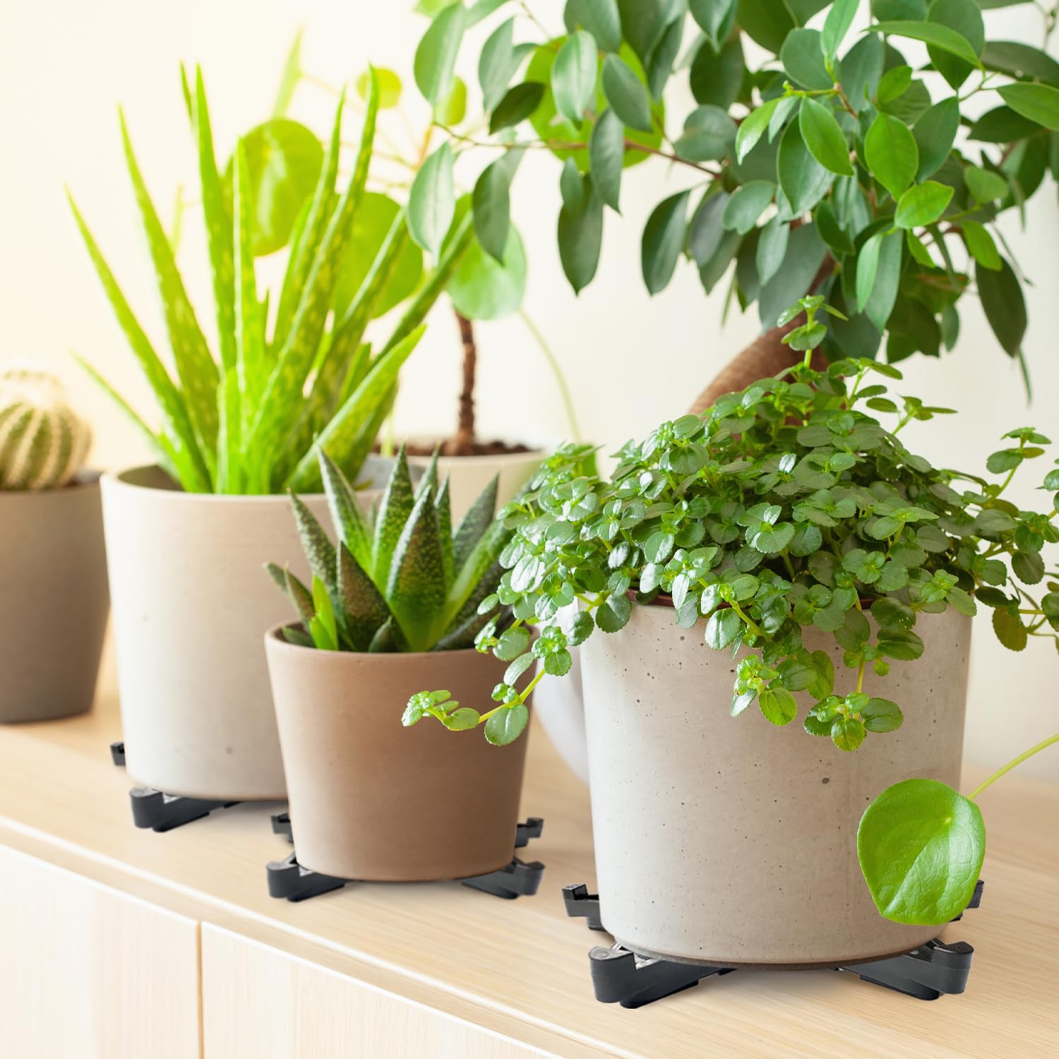 Vorregenweiss stackable triangular pot feet provide adjustable height for uneven surfaces.