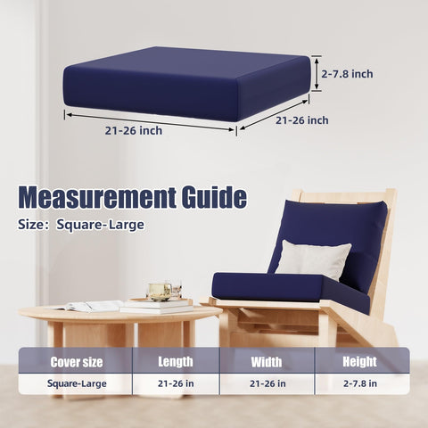 Vorshape navy square-large cushion cover on sofa, wrinkle-free look.