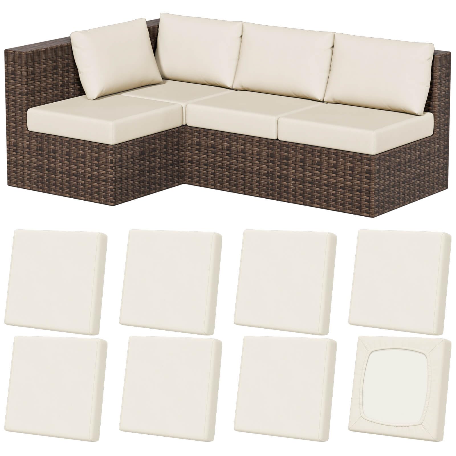 Vorshape 8-piece stretch patio cushion covers in square large beige protect outdoor cushions.