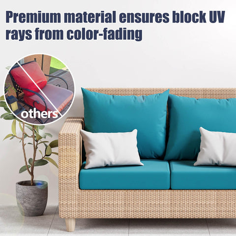 Vorshape petrol blue cushion cover resists fading for vibrant outdoor seating.