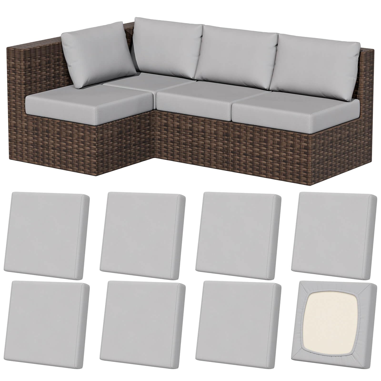 Vorshape stretch-patio-cushion-cover square-large air-grey front view with wrinkle-free fit.