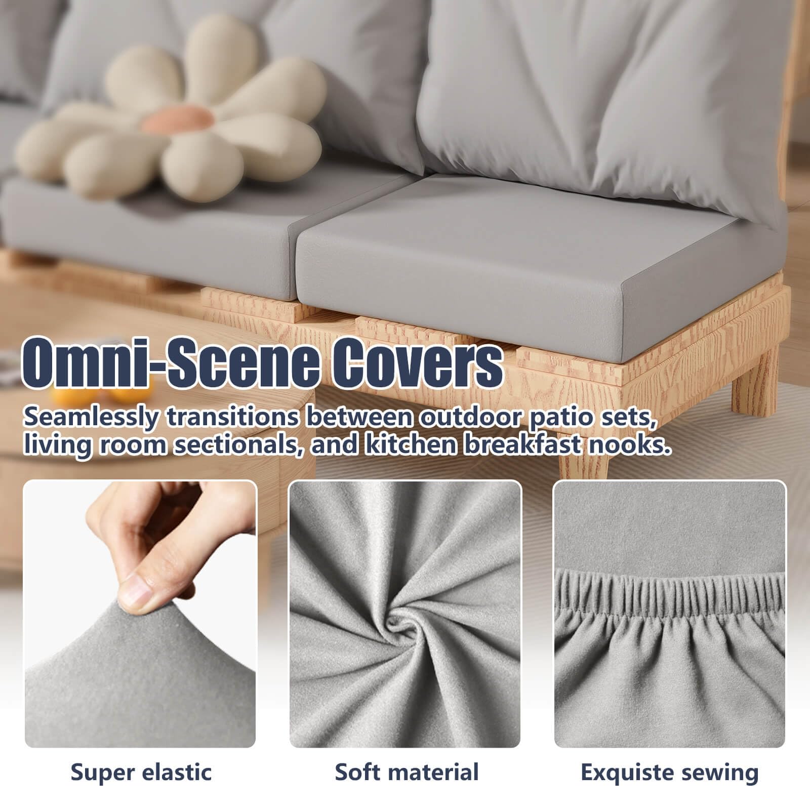 Vorshape stretch-patio-cushion-cover square-large air-grey packaging showing eight-piece set.