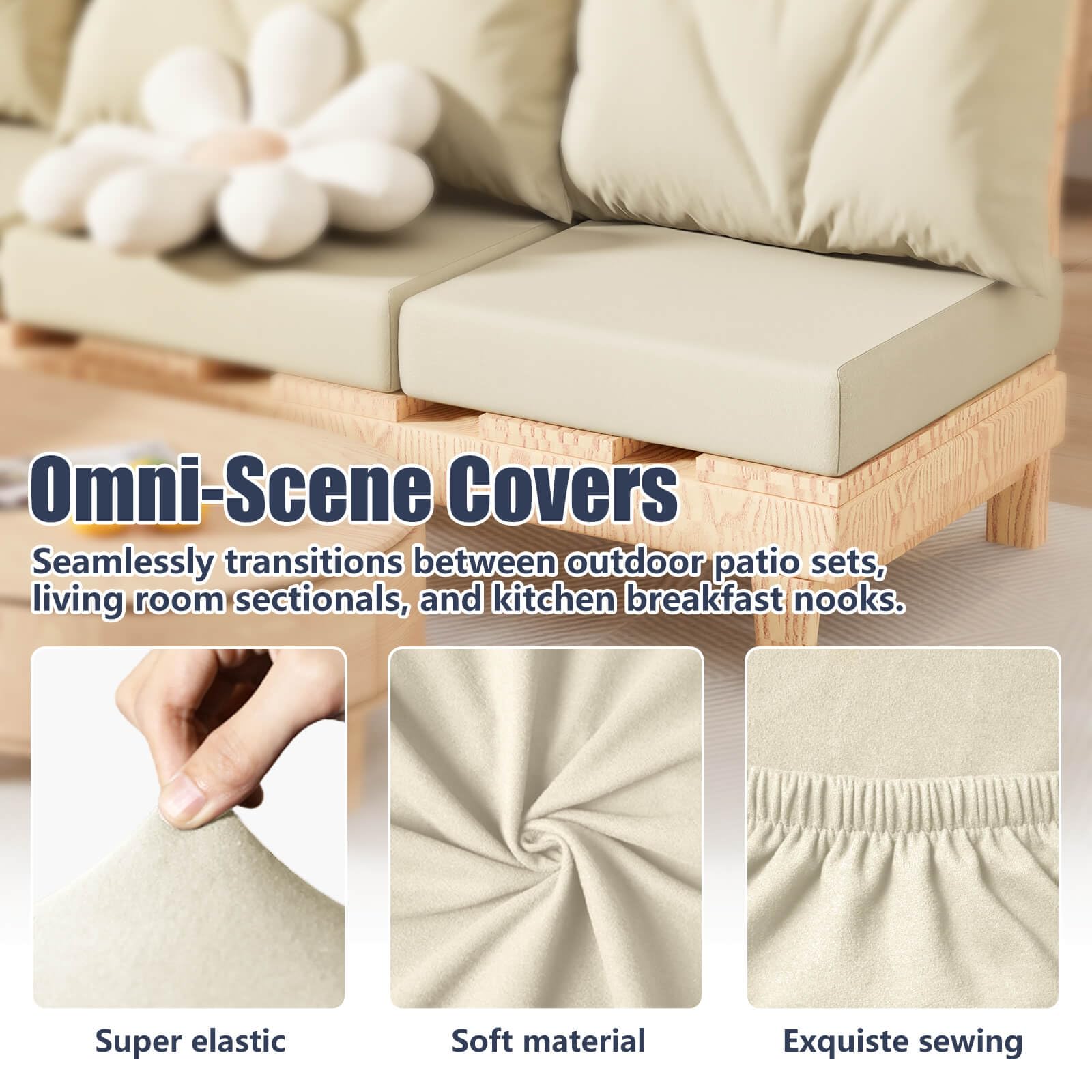 Vorshape sun-proof-beige cushion cover guards color against UV fading in sunlit spaces