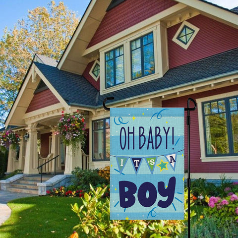 Vorupel Colorful baby shower flag marks yard celebrations beautifully.