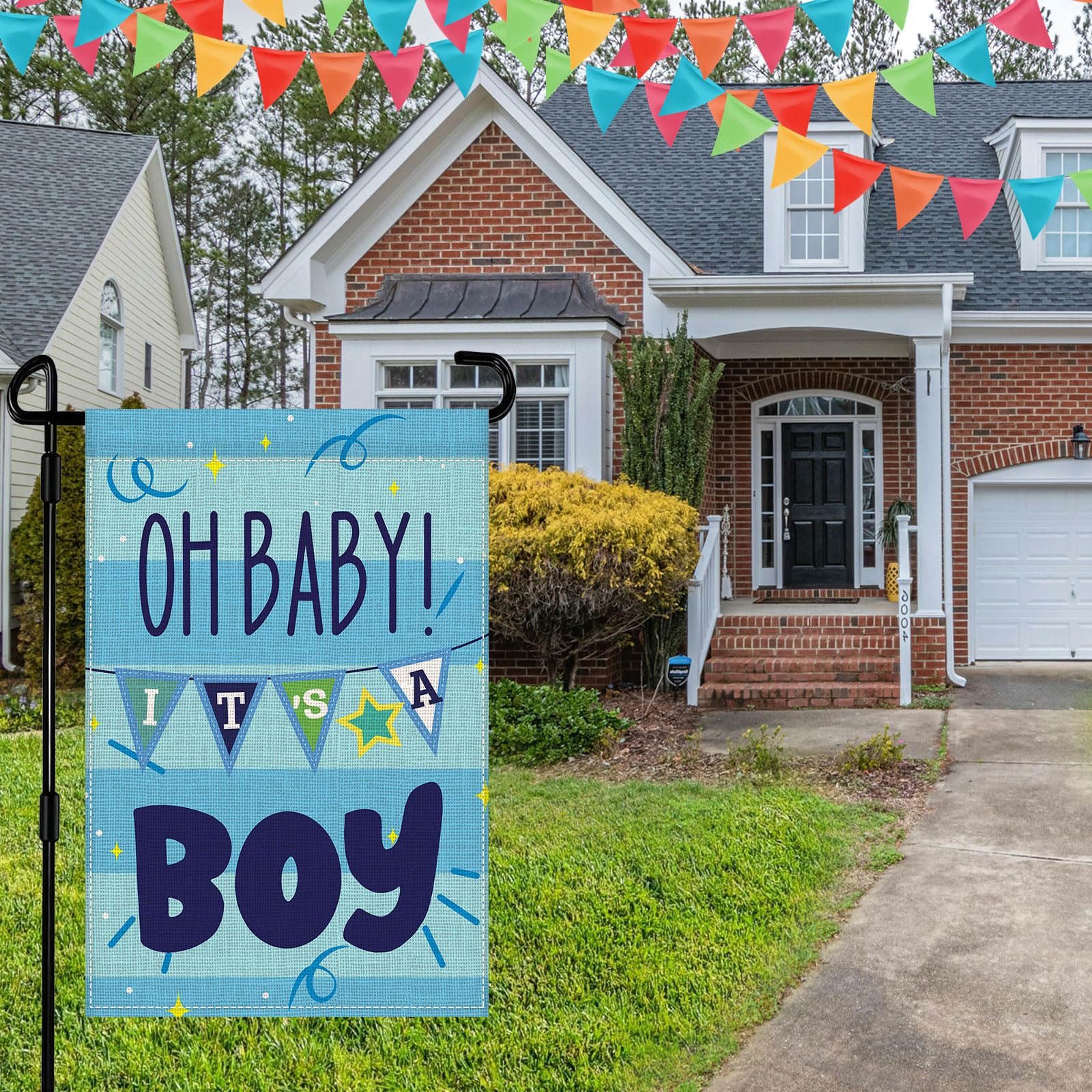 Vorupel Baby boy garden flag enhances lawn parties with charm.