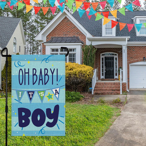 Vorupel Baby boy garden flag enhances lawn parties with charm.