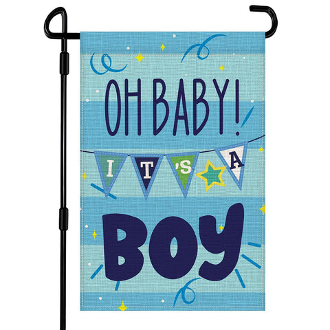 Vorupel Oh Baby It's a Boy garden flag, double-sided for bright outdoor display.