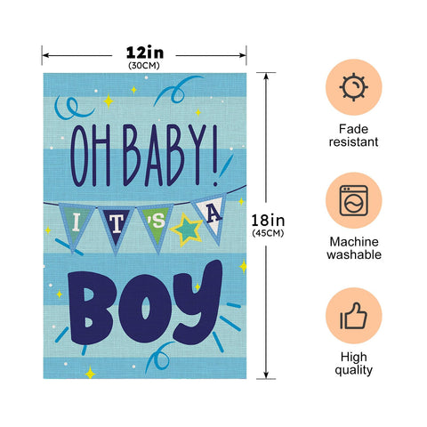 Vorupel Welcome Baby Boy flag adds festive porch decor outdoors.