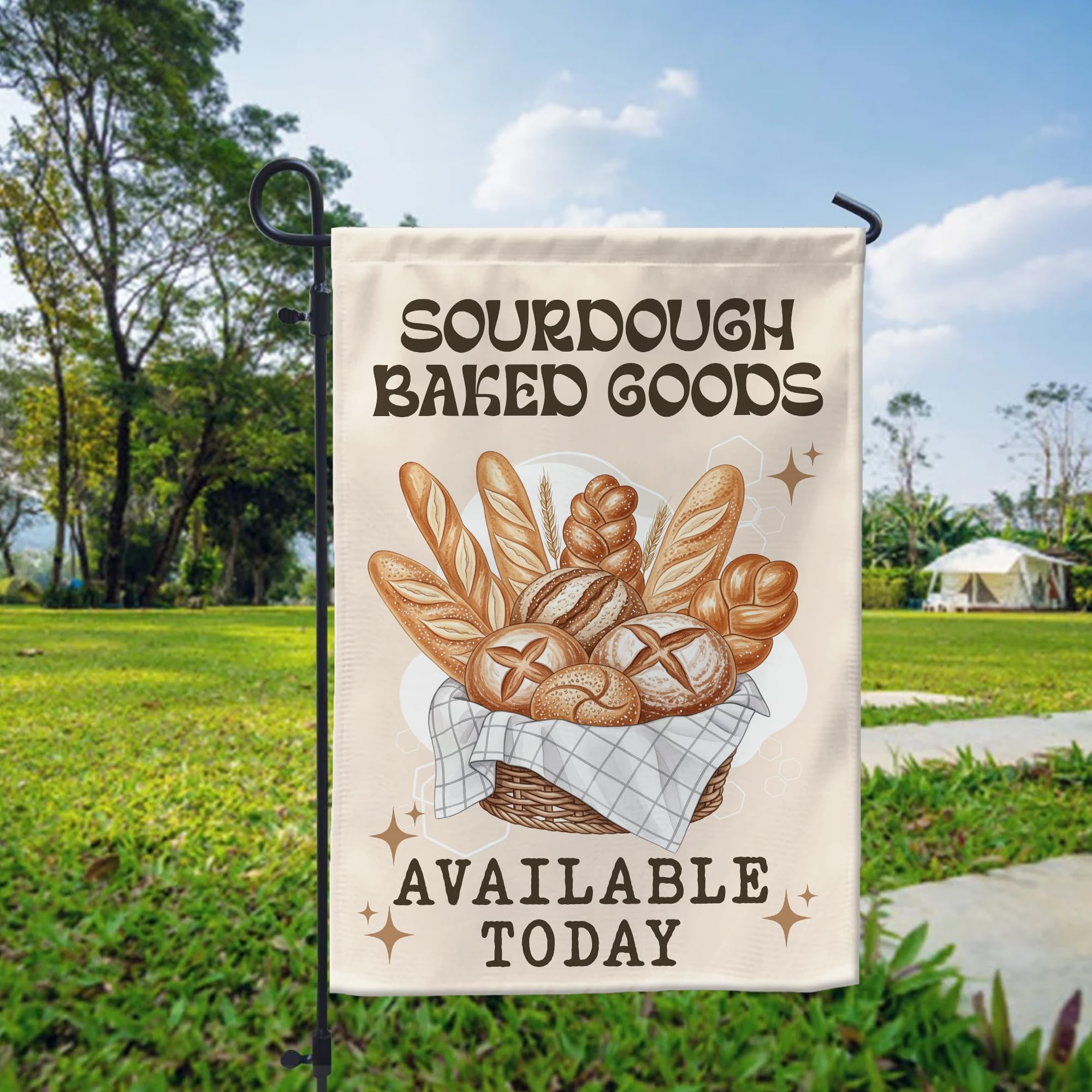 VOTANTA Sourdough Bakery Garden Flag double-sided design visible from both sides.