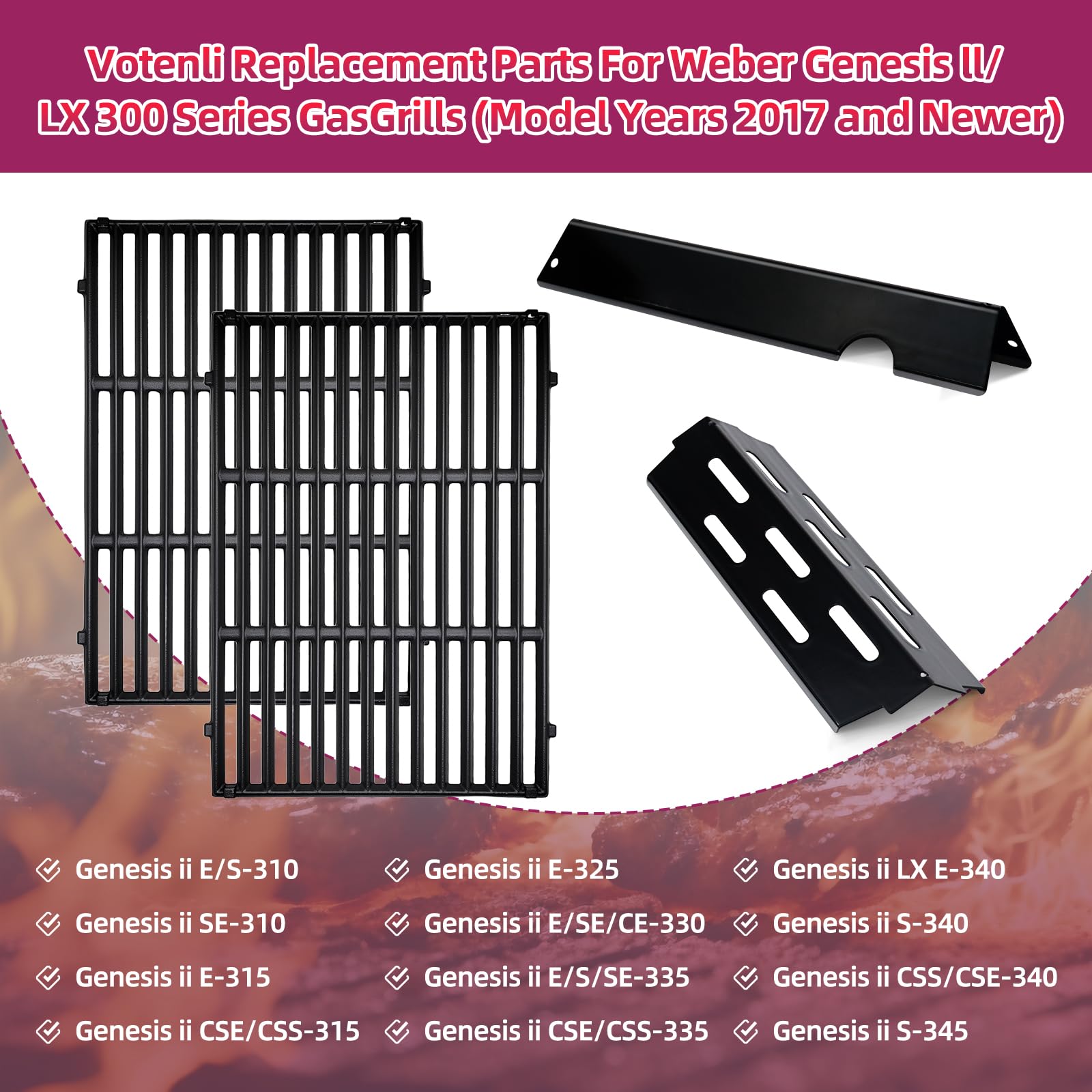 Votenli Weber Genesis II heat deflectors 3-pack protect components during grilling.