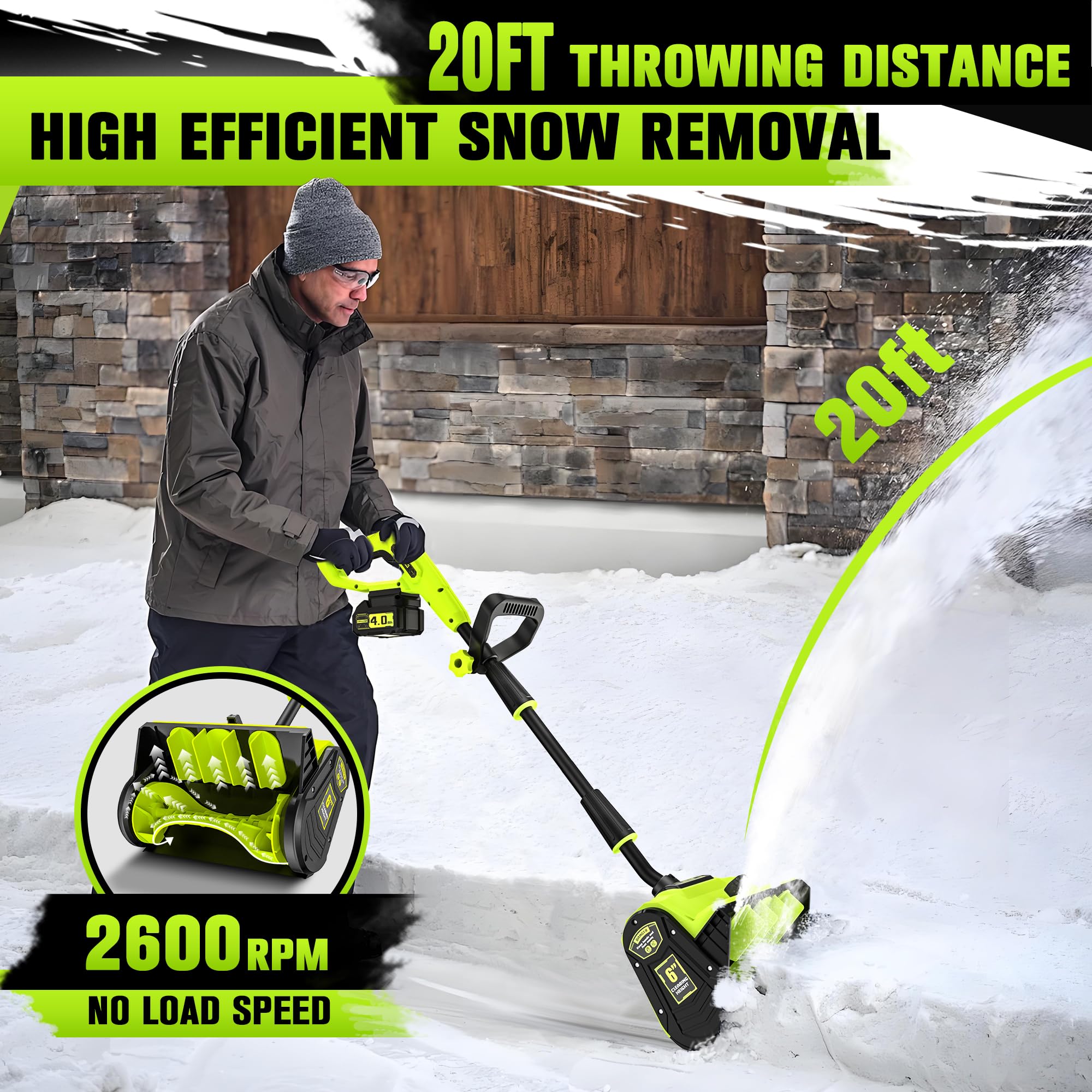 VOTLEMI brushless motor delivers efficient, quiet snow clearing.