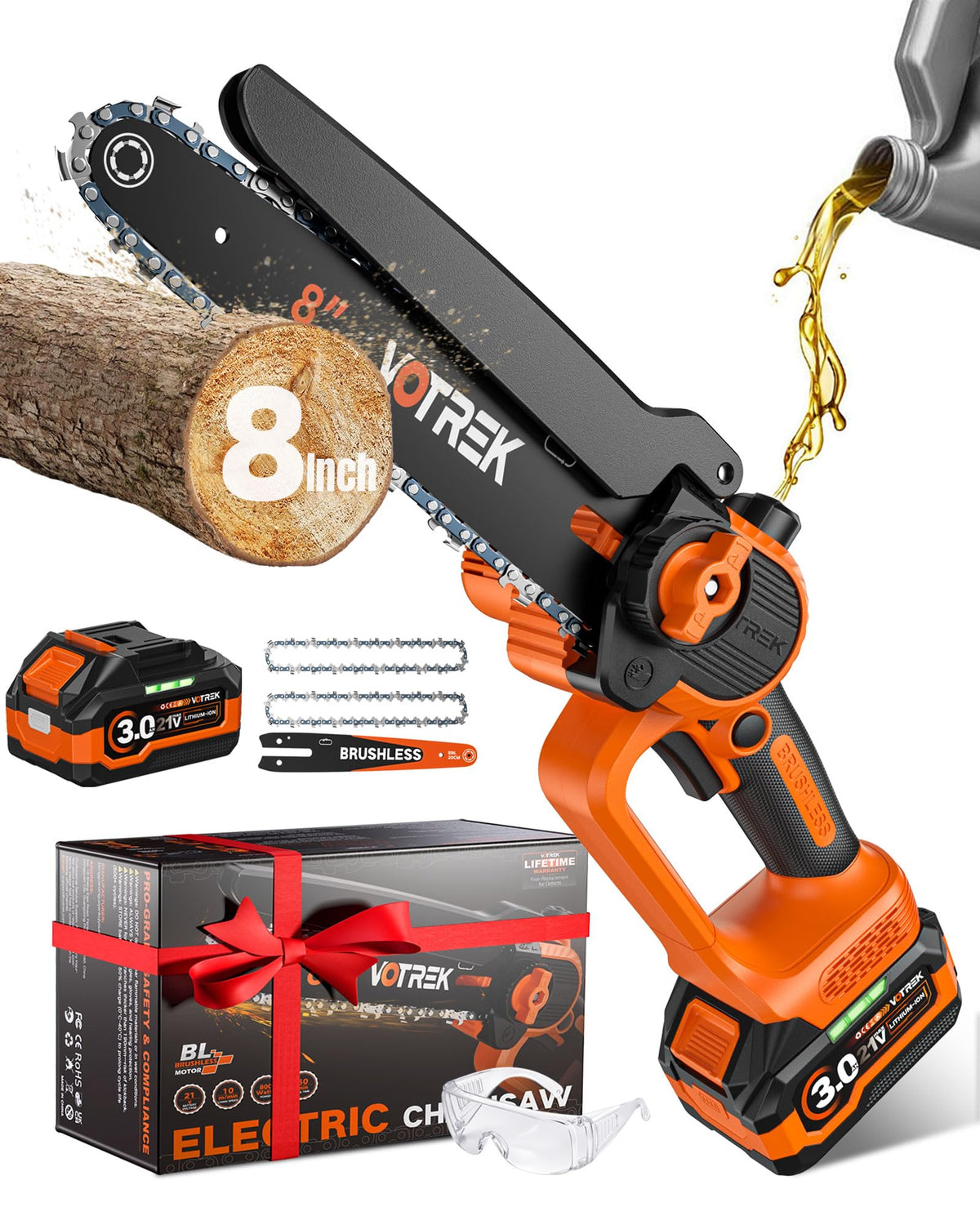 VOTREK 8-inch mini chainsaw bar and chain for efficient yard trimming