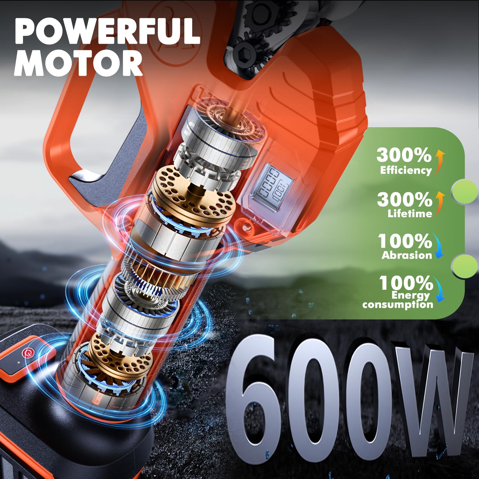 VOTREK LCD display indicates battery level and cut count