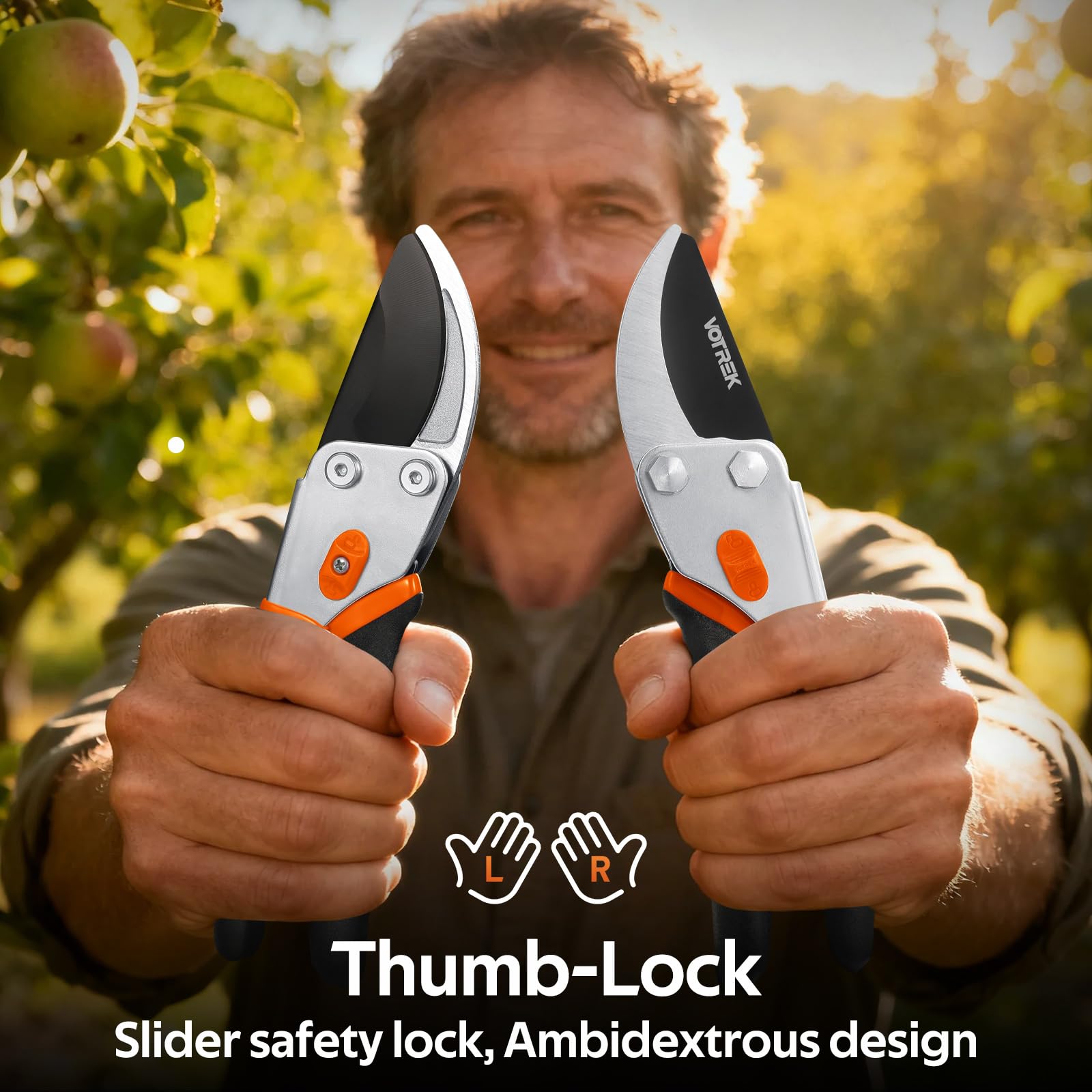 VOTREK Pruning Shears with ergonomic soft grip for comfortable trimming.