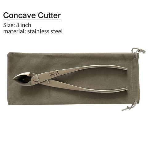 VOUIU offset-design bonsai cutter shown for tight-angle pruning.