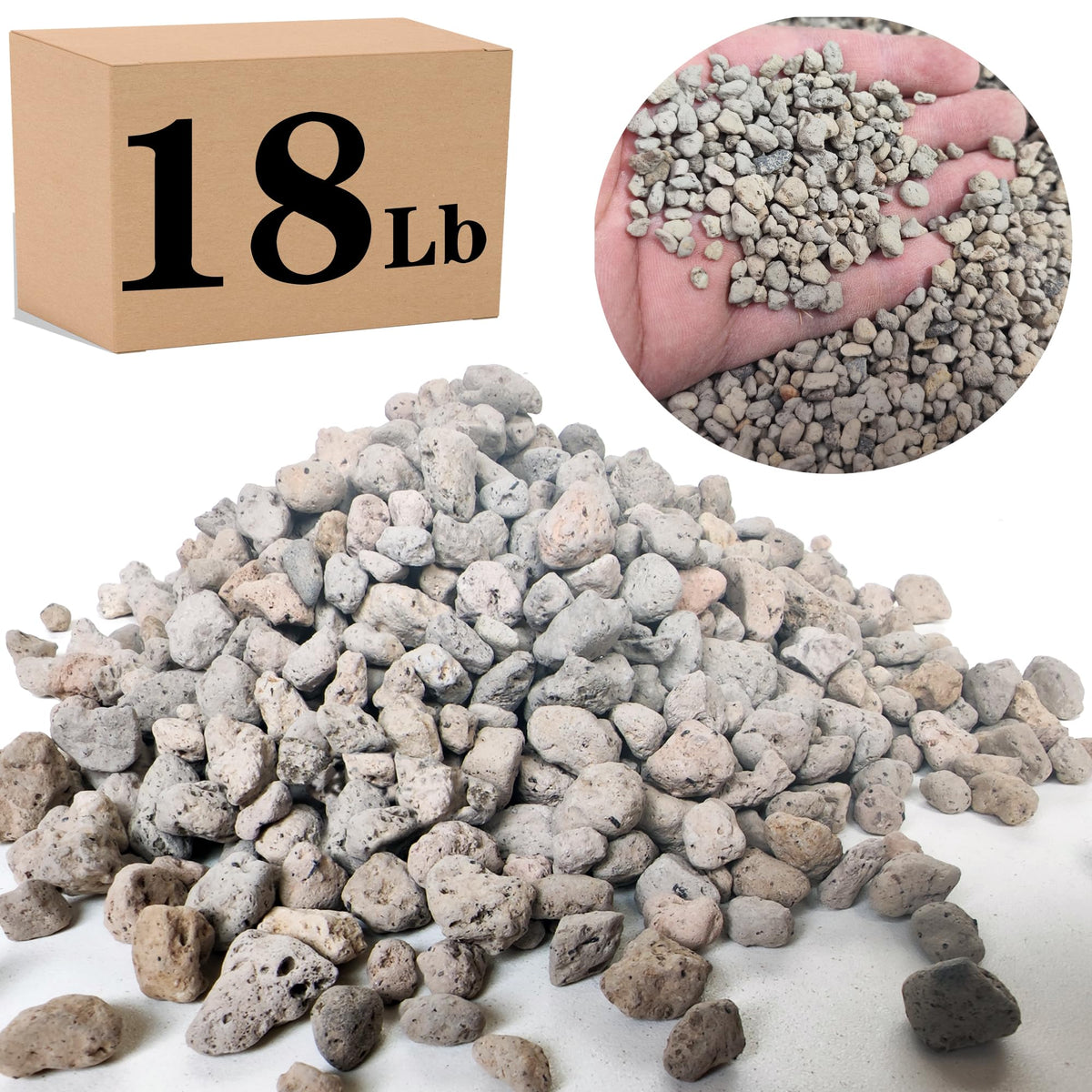 Voulosimi Garden Pumice Rock packaging shows 1/4-inch granules for soil amendment.