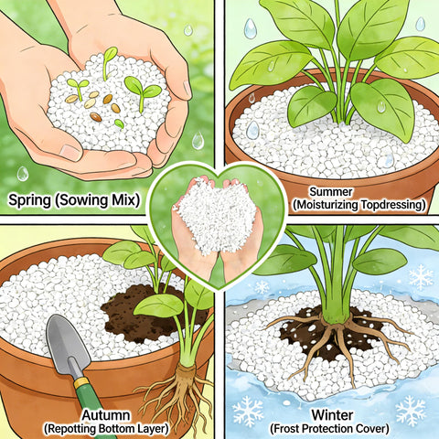 Voulosimi perlite in a potting mix demonstrates easy incorporation and light texture.