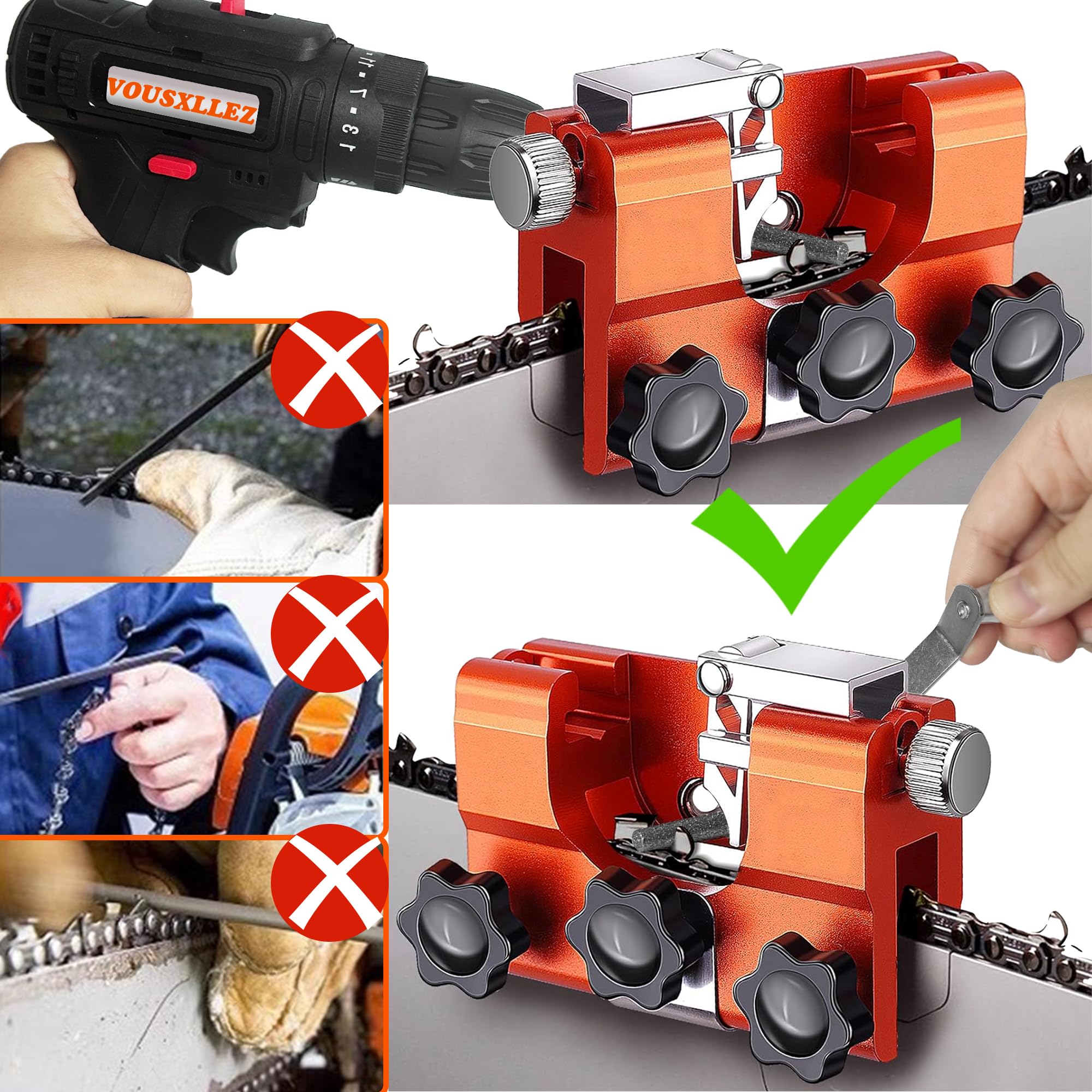 VOUSXLLEZ sharpener side view highlighting compact, portable design for outdoors.