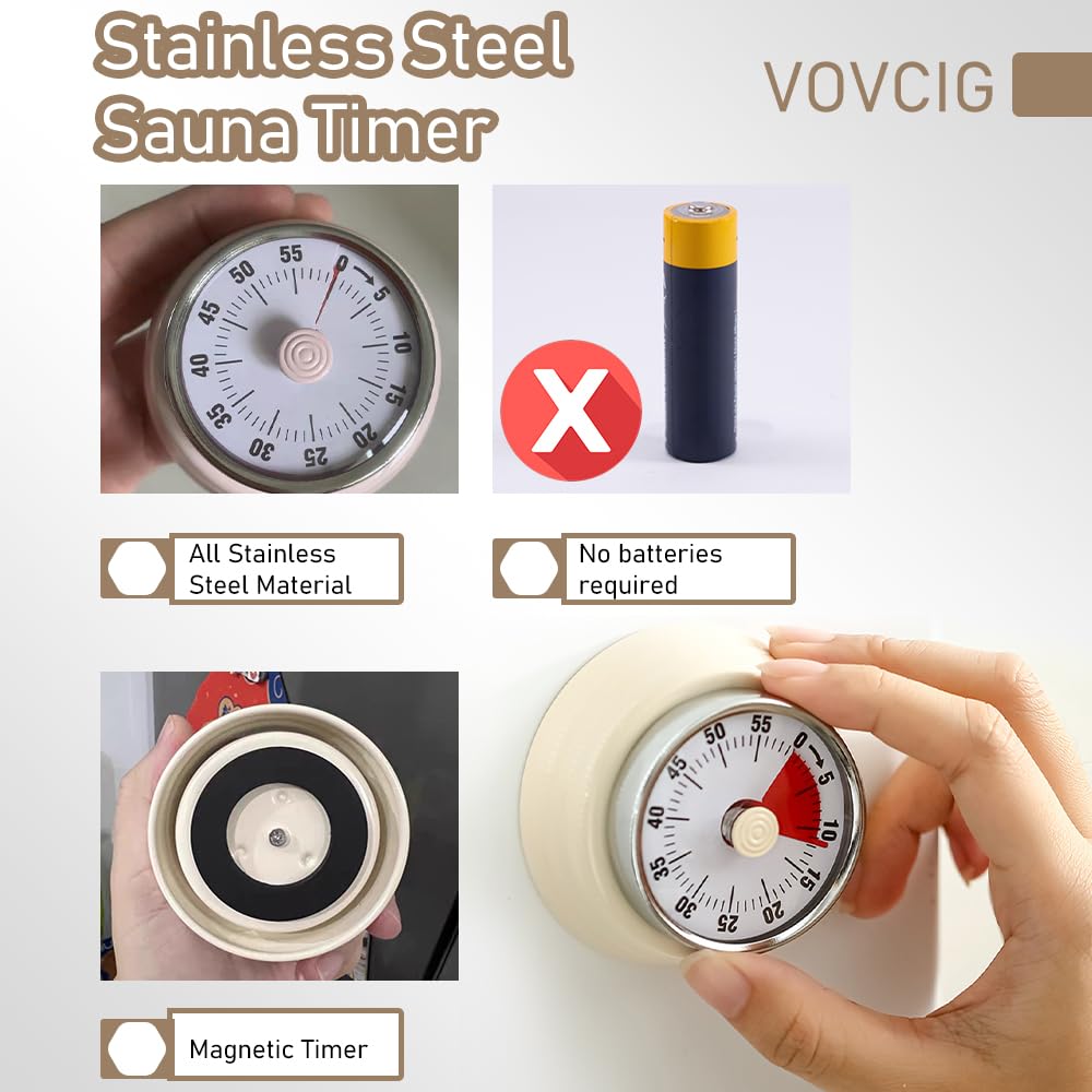 VOVCIG beige sauna timer mounted on wall complements warm spa interiors.