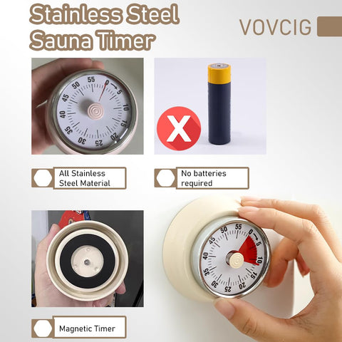 VOVCIG beige sauna timer mounted on wall complements warm spa interiors.