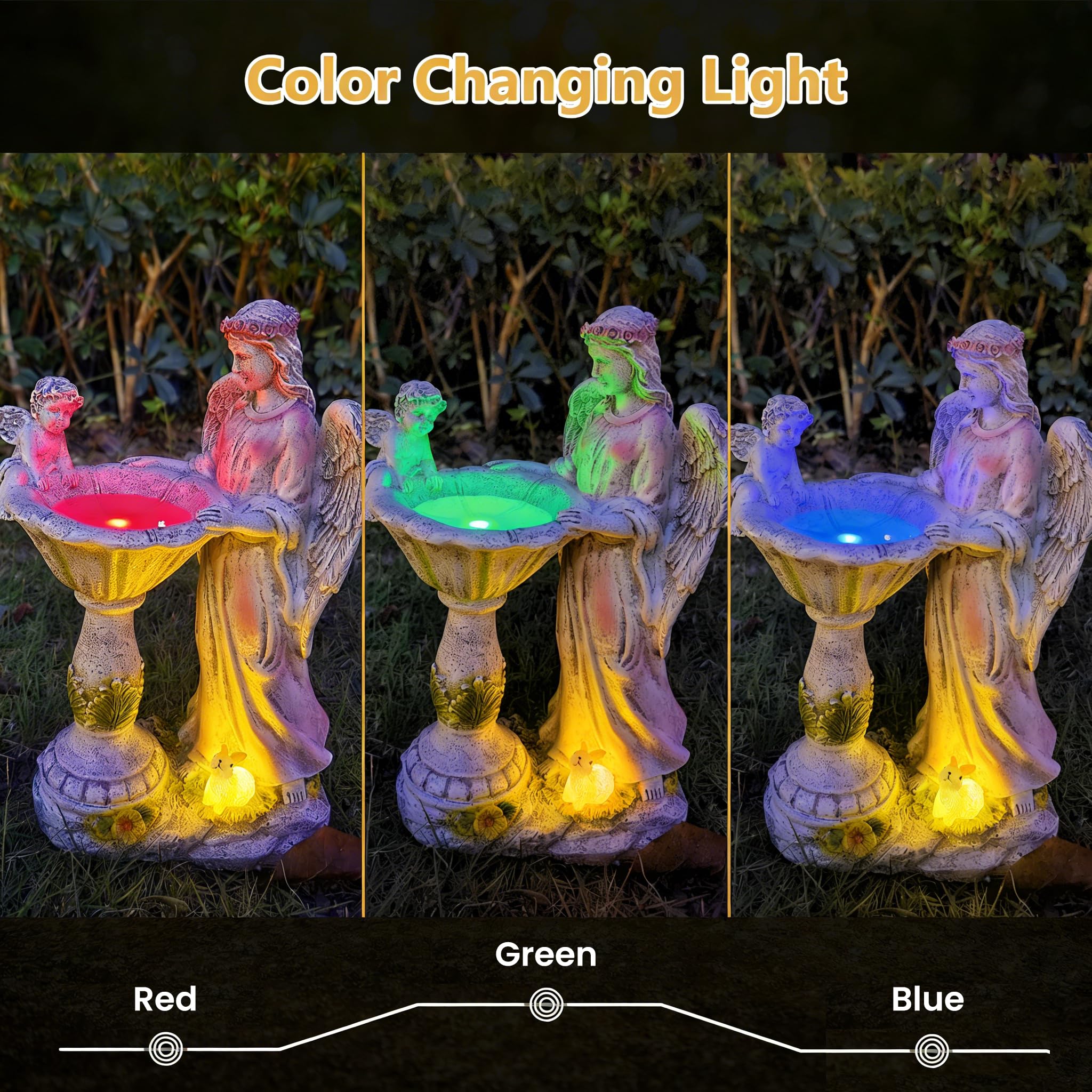 Voveexy angel garden ornament glowing RGB hues for nighttime yard decor.