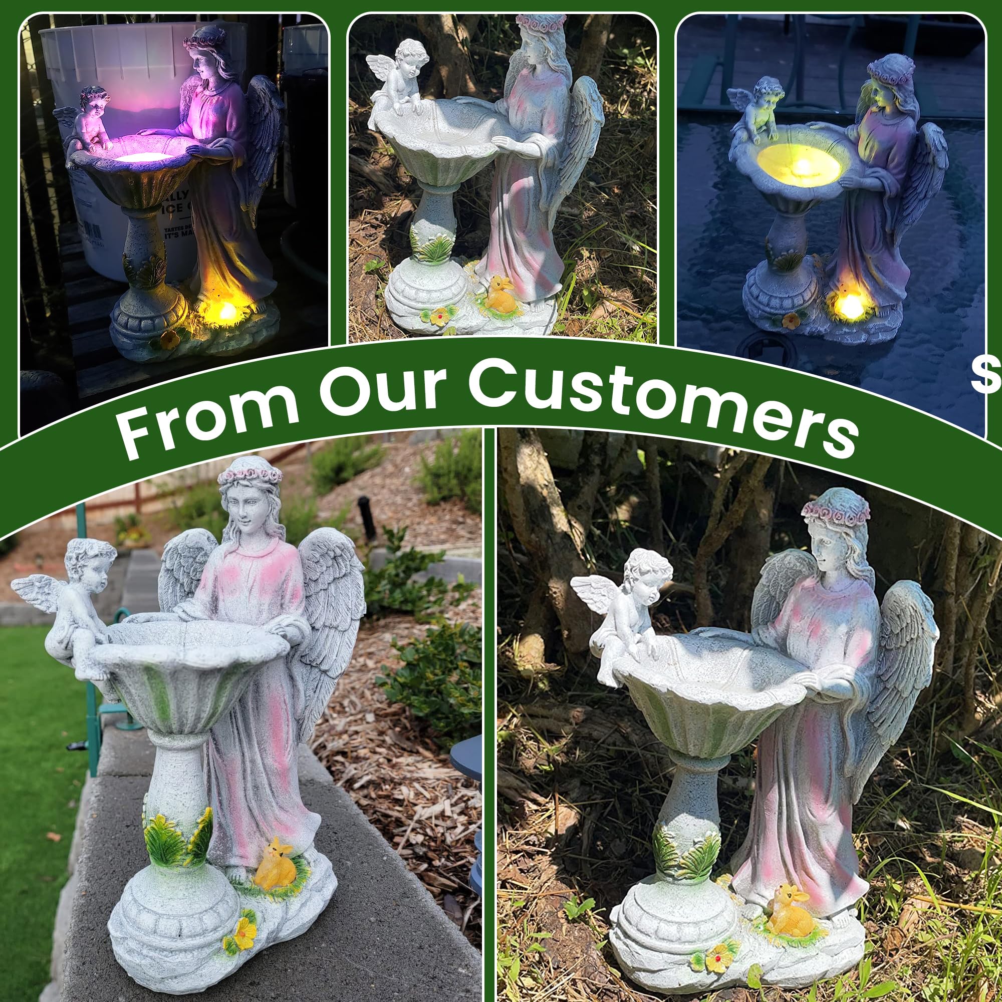 Voveexy solar-powered statue charges by day for night illumination.