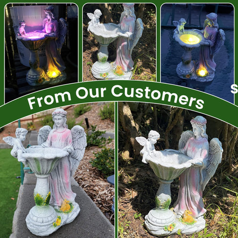 Voveexy solar-powered statue charges by day for night illumination.