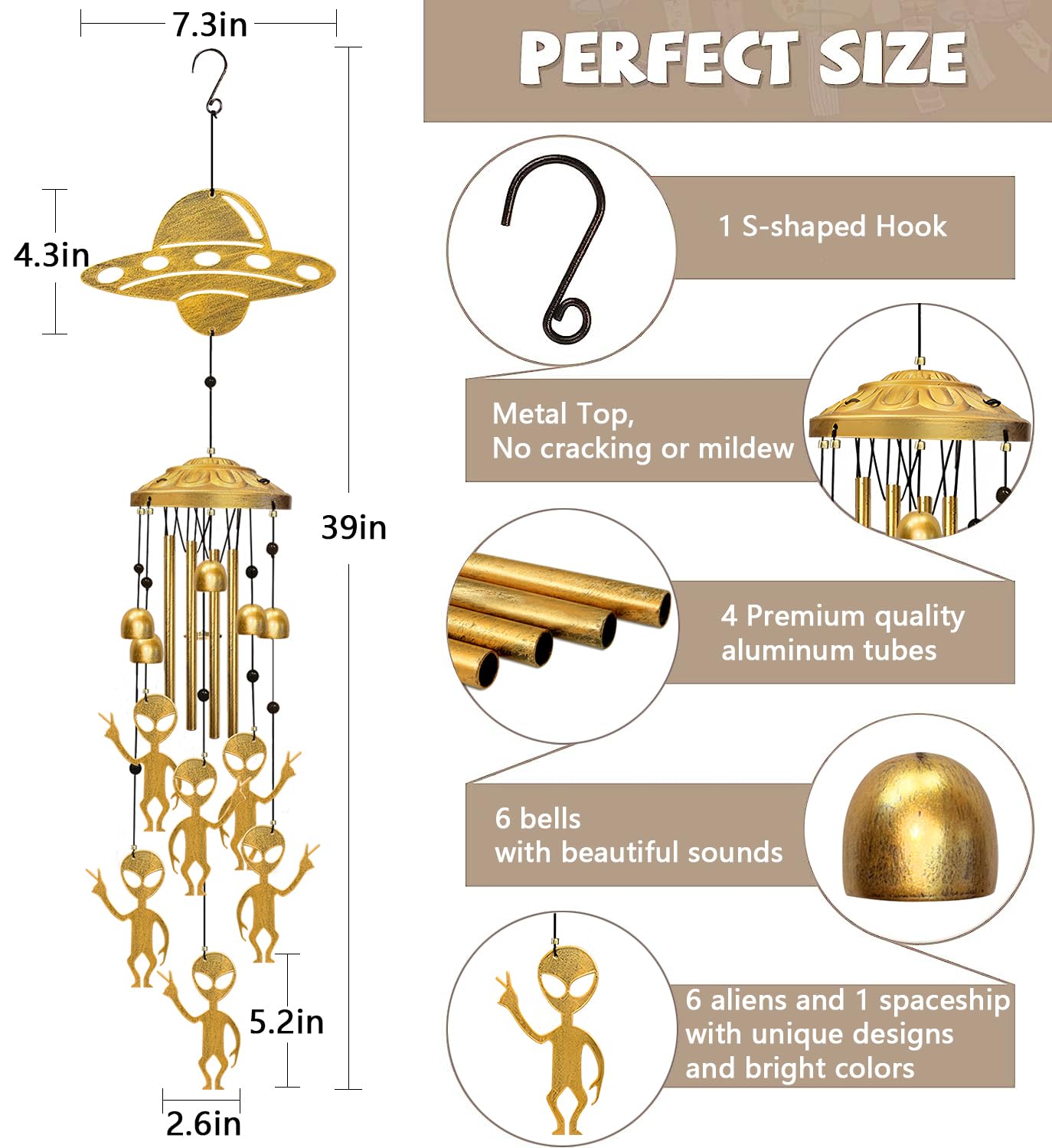 Vovkokc wind chimes hollow UFO artwork enhances outdoor aesthetics.