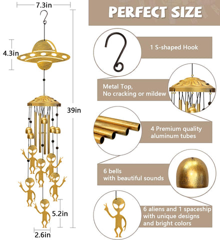 Vovkokc wind chimes hollow UFO artwork enhances outdoor aesthetics.