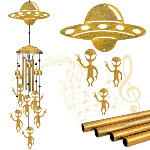 Vovkokc Alien Wind Chimes outdoors with UFO bell creates soothing yard ambience.