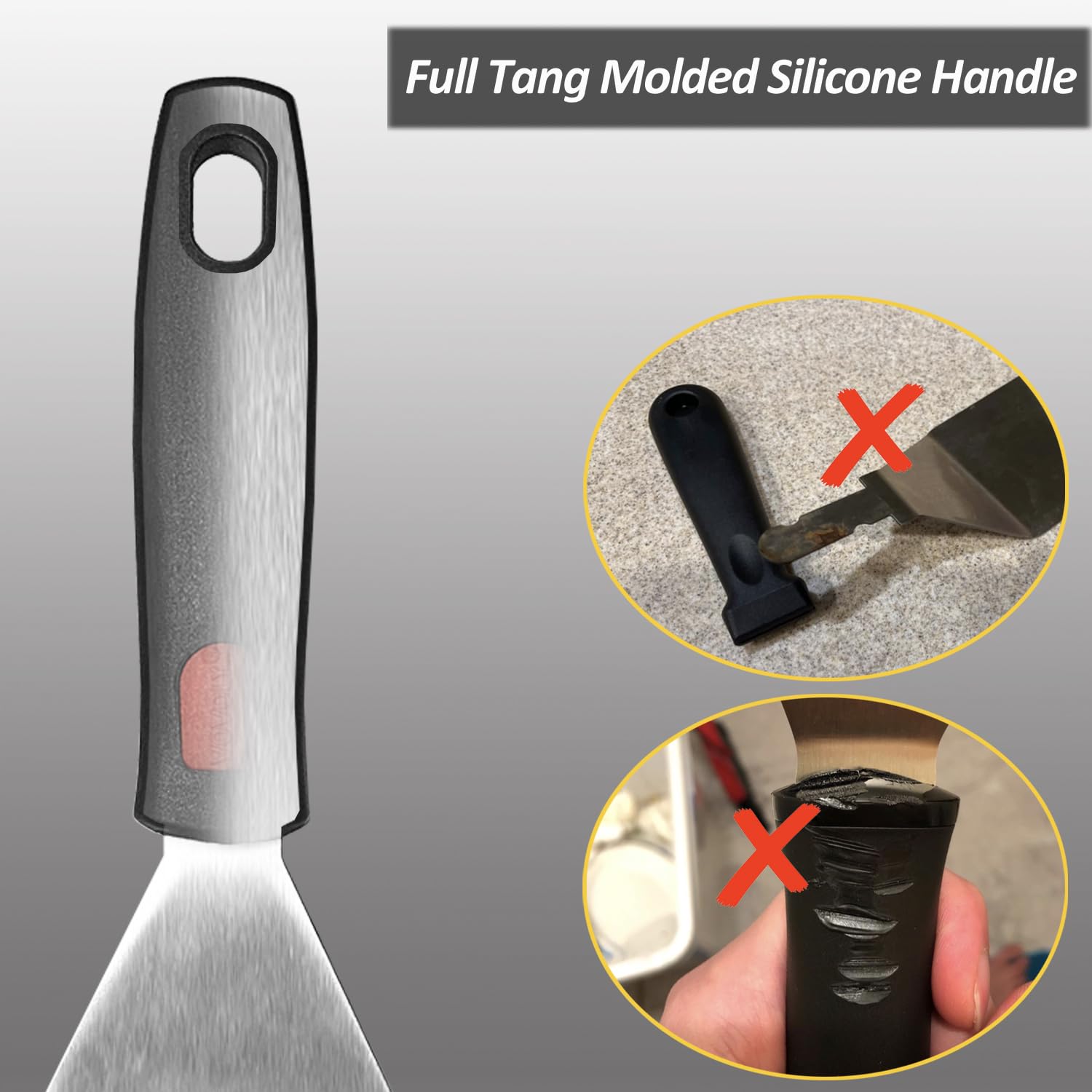 Vovoly 3x4-inch blade spatula supports burger pressing and precise turning.
