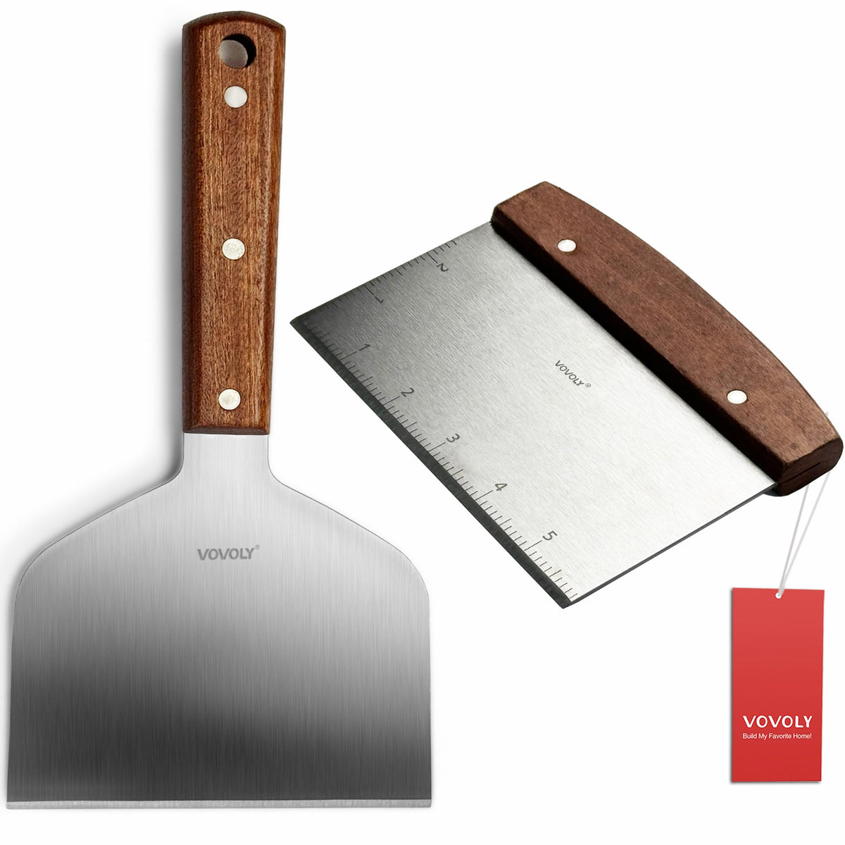 Vovoly bench scraper with flat-top surface for quick griddle cleanup