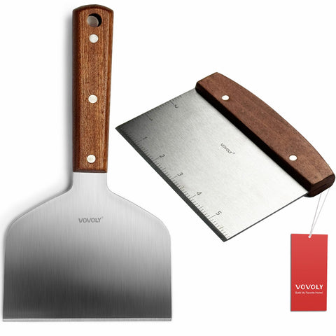 Vovoly bench scraper with flat-top surface for quick griddle cleanup