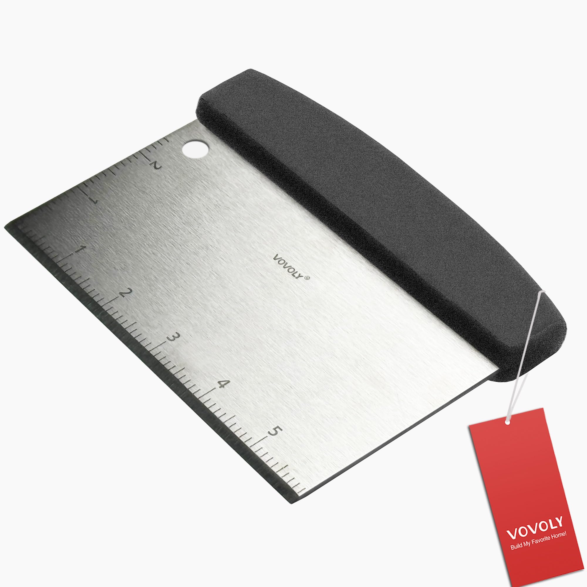 Vovoly bench scraper with metal body for heavy-duty kitchen prep.