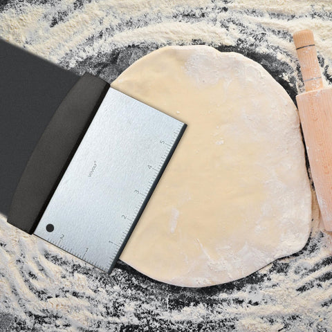 Vovoly bread and pizza dough scraper for smooth transfers.