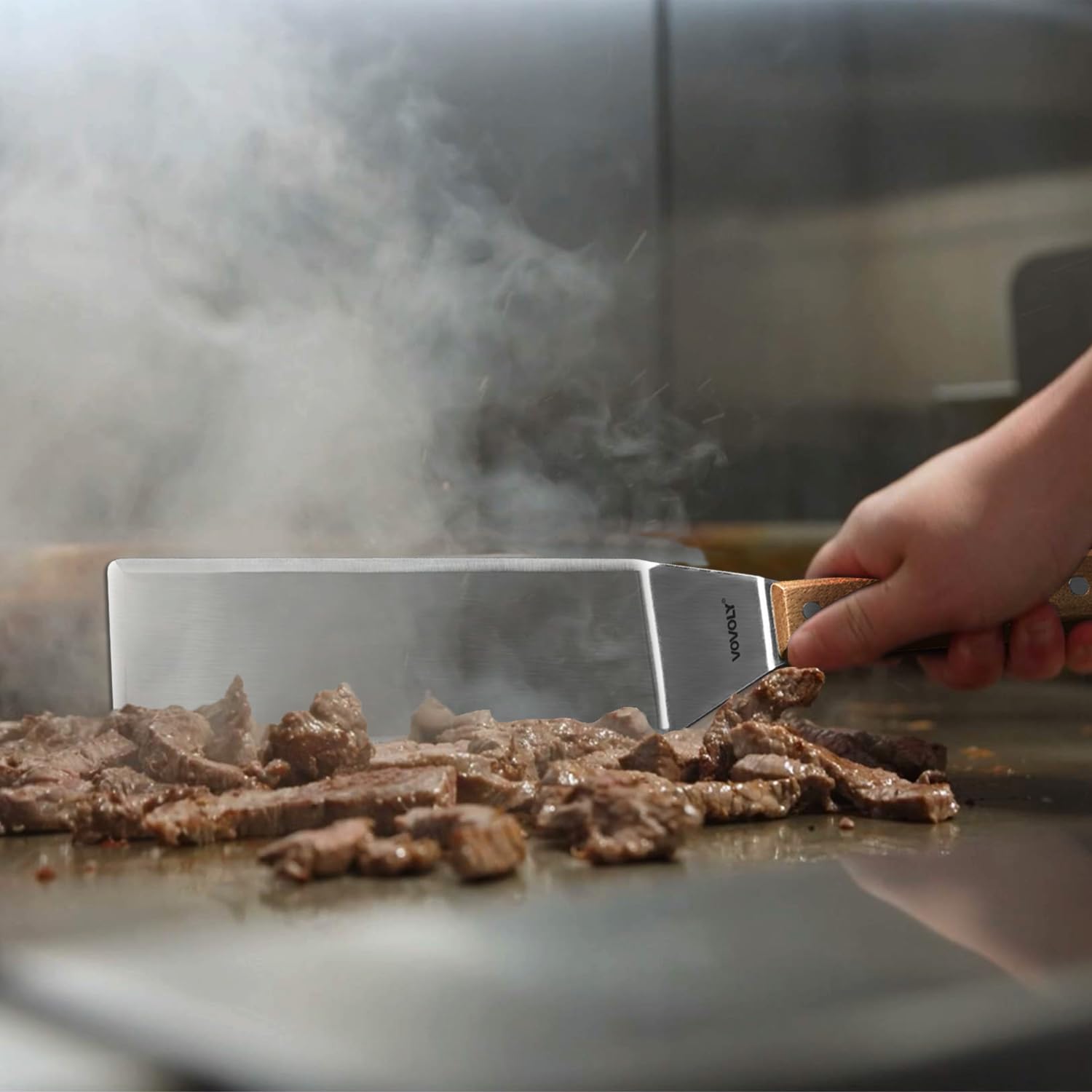 Vovoly durable stainless-steel spatula packaged for chefs.