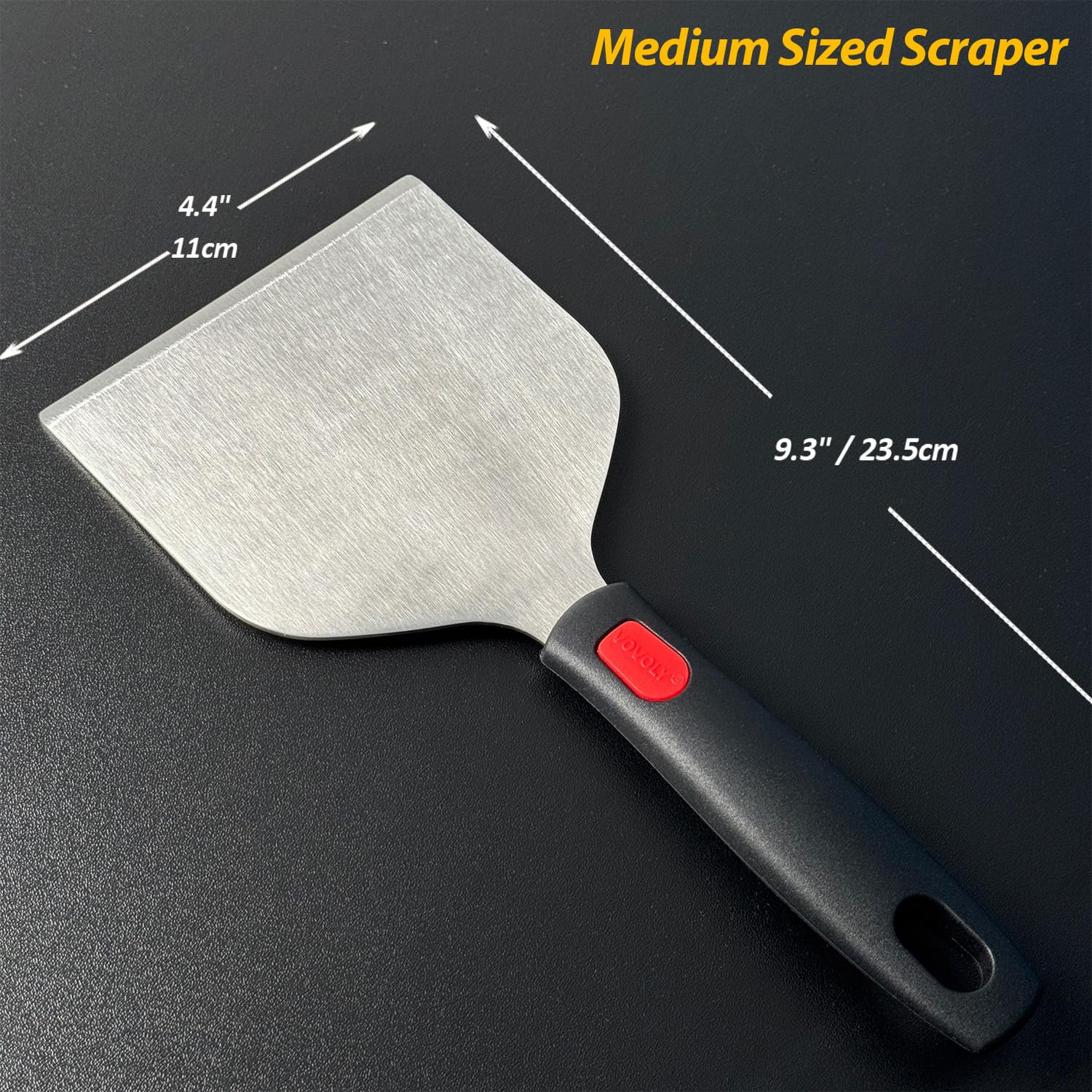 Vovoly full-tang silicone handle provides sturdy grip and heat resistance