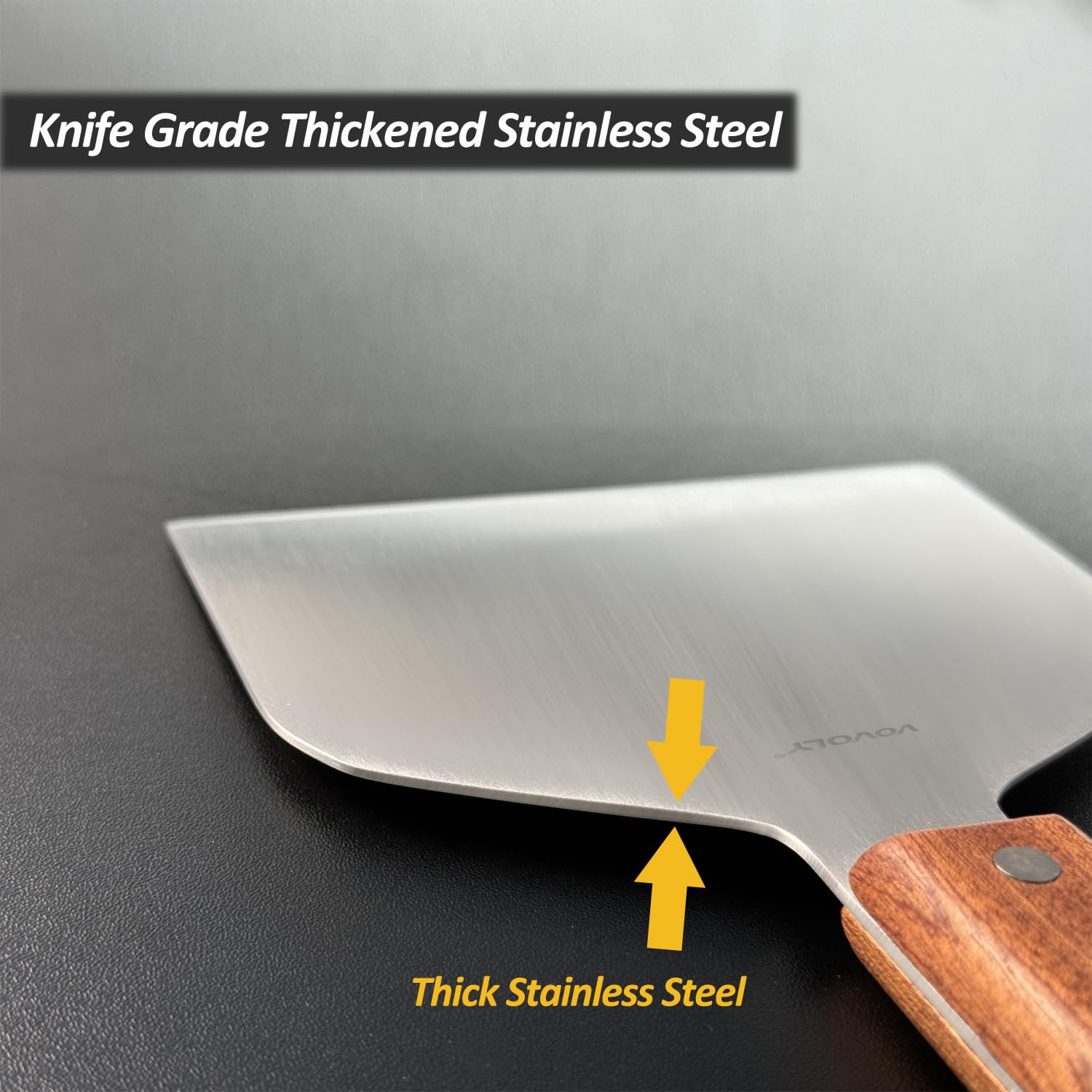 Vovoly knife-grade stainless steel blade for durable, sharp performance on griddles