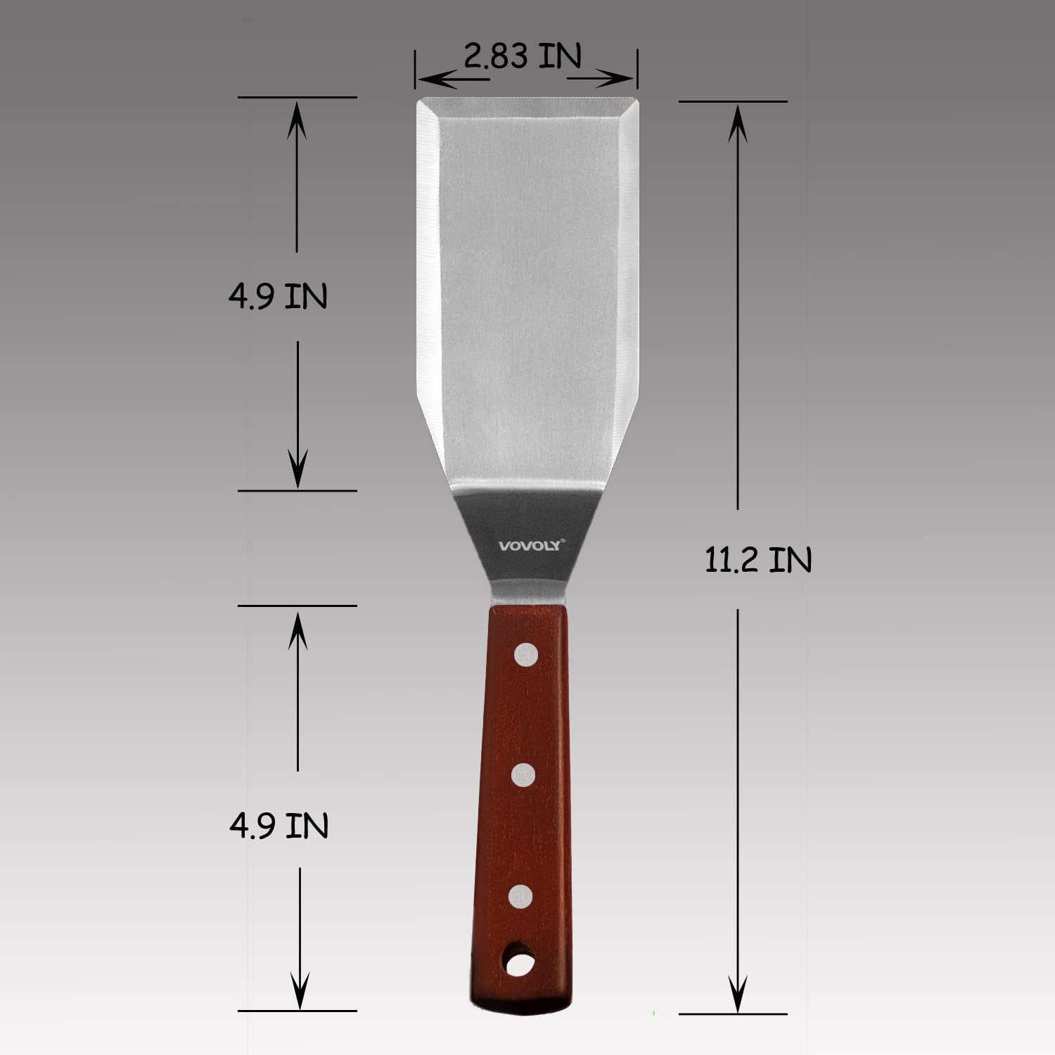 Vovoly spatula on a flat-top grill for versatile cooking