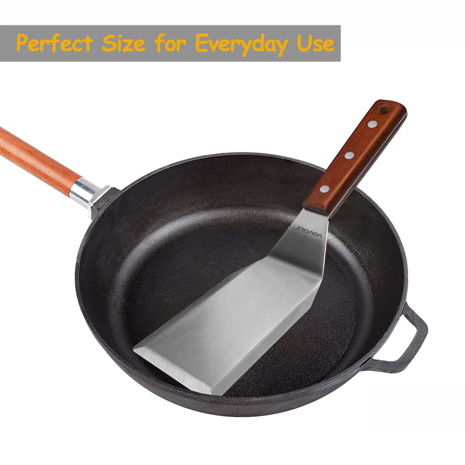 Vovoly wooden-handle spatula close-up, full tang and heat resistance