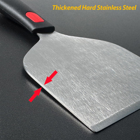 Vovoly scraper cleans griddles easily, reaching corners with squared edges
