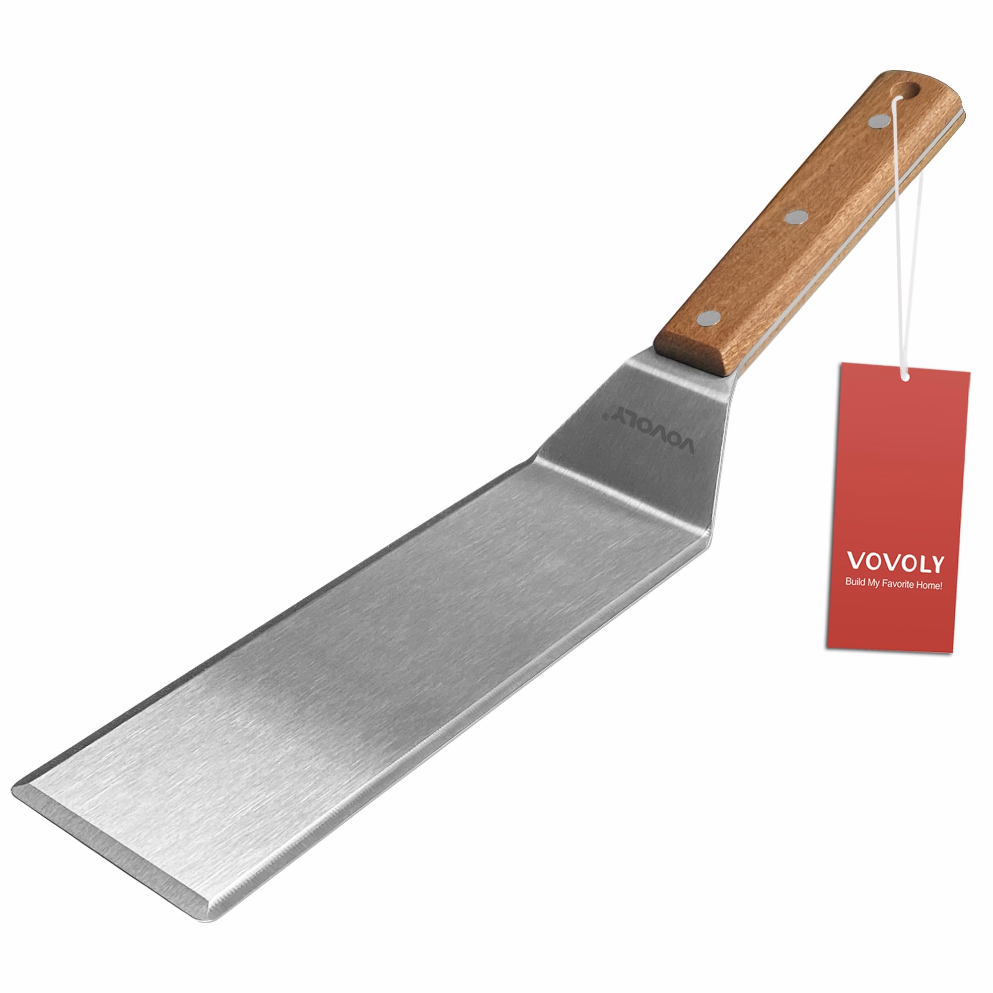 Vovoly stainless steel spatula with 3x8 inch blade for burgers.
