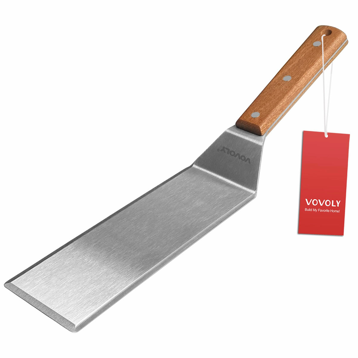 Vovoly stainless steel spatula with 3x8 inch blade for burgers.