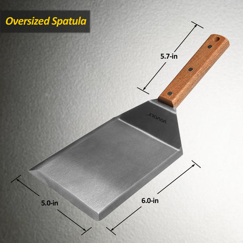 Vovoly stainless steel spatula with beveled edge for precise cutting and scraping.