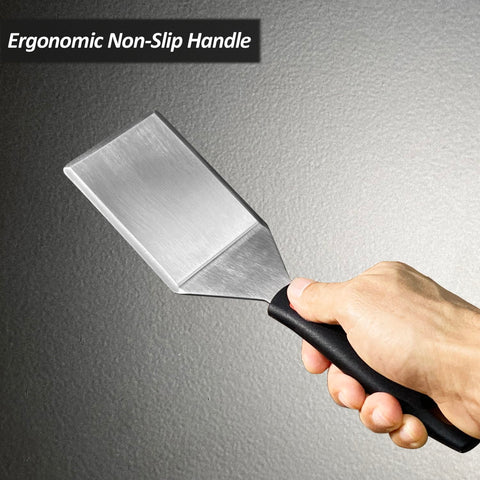 Vovoly stainless-steel spatula emphasizes durability for bold searing and serving.