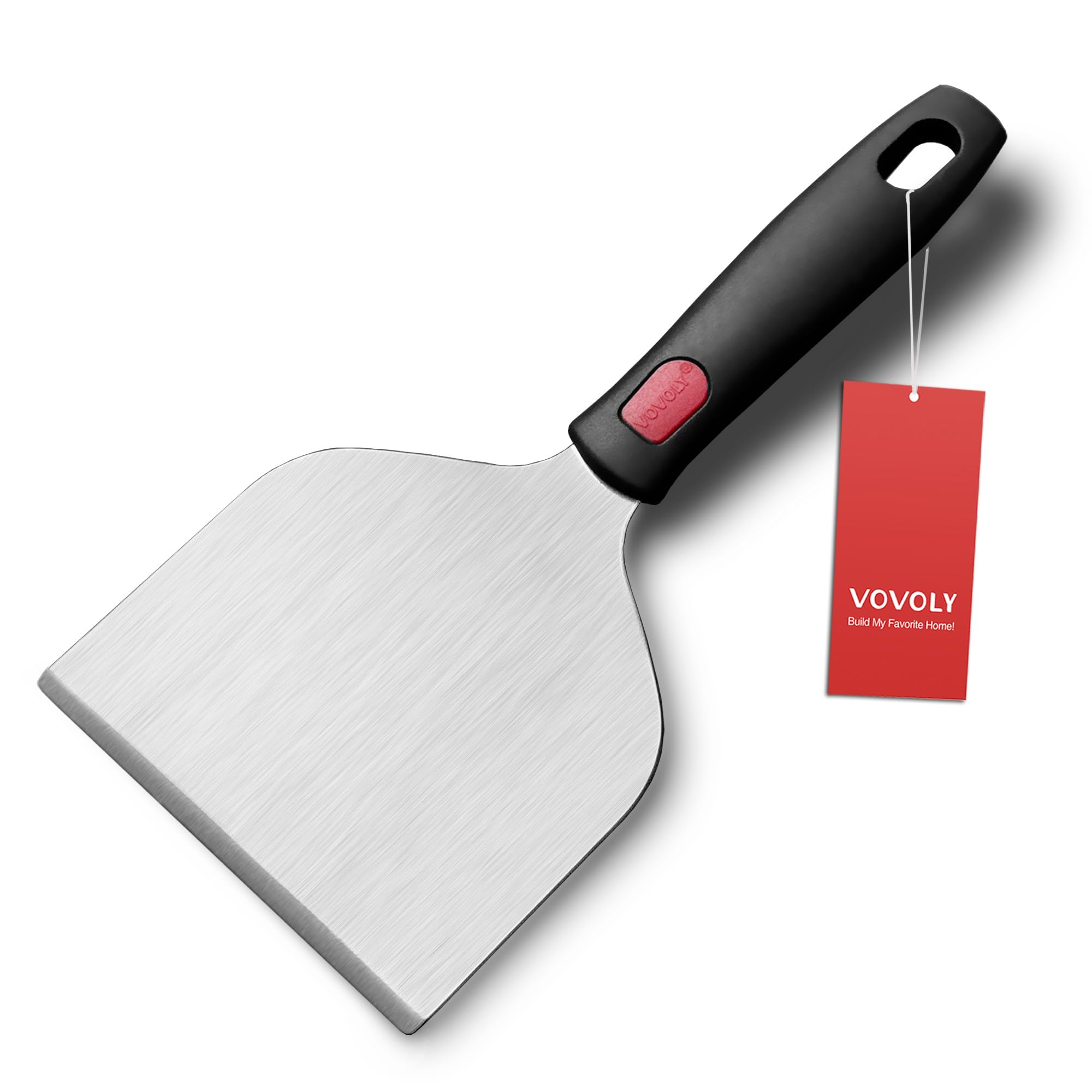 Vovoly wide griddle scraper with flat surface for fast, even burger flips