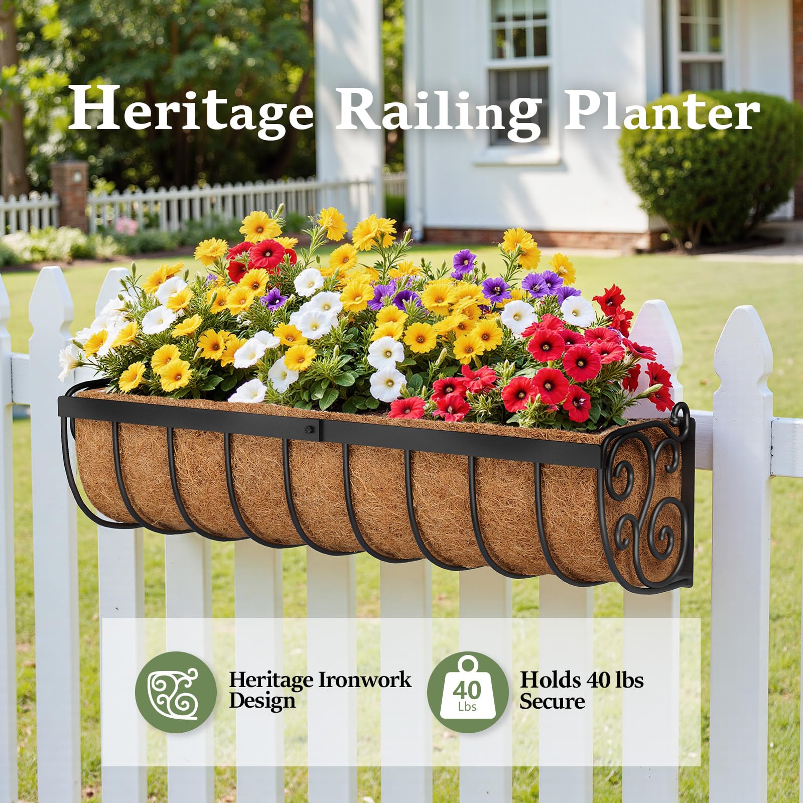 VOXOR railing planter with adjustable brackets fits up to 6.5 inches wide rails