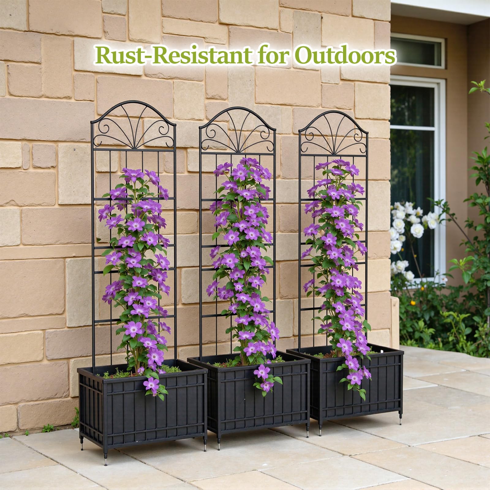 VOXOR rustproof powder-coated trellis withstands outdoor conditions.