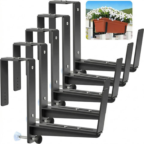 voxor window box brackets show adjustable top and bottom for railing compatibility